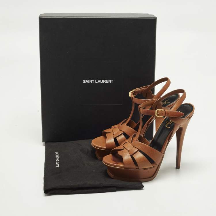 Pre Owned Saint Laurent Tribute Size 37 Brown Leather Platform Sandals