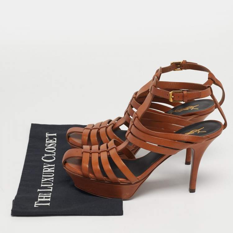 مملوكة مسبقًا Saint Laurent  Size 38 Brown Leather Ankle Strap Sandals