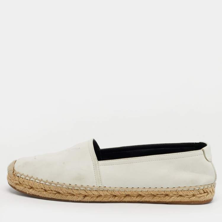 Pre Owned Saint Laurent Cassandre Size 37 White Leather Espadrille Flats