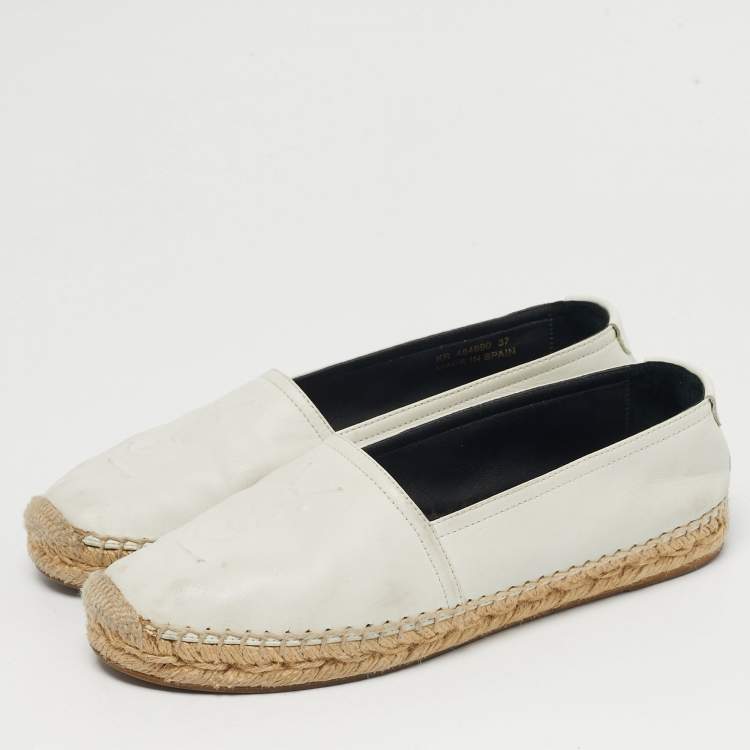 Pre Owned Saint Laurent Cassandre Size 37 White Leather Espadrille Flats