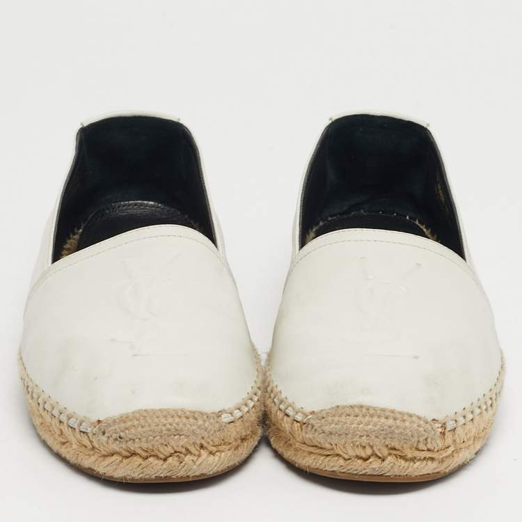 Pre Owned Saint Laurent Cassandre Size 37 White Leather Espadrille Flats
