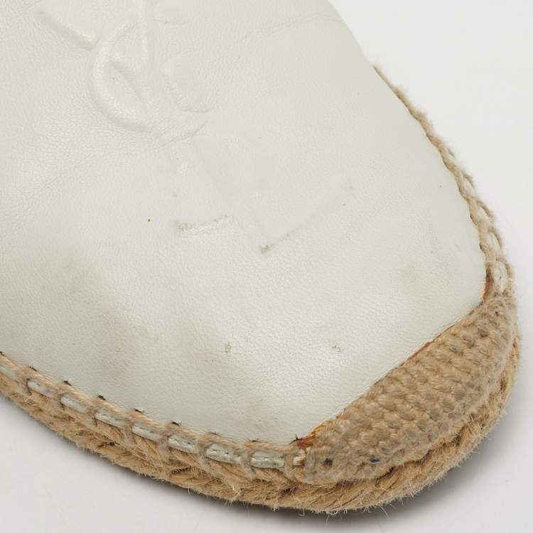 Pre Owned Saint Laurent Cassandre Size 37 White Leather Espadrille Flats