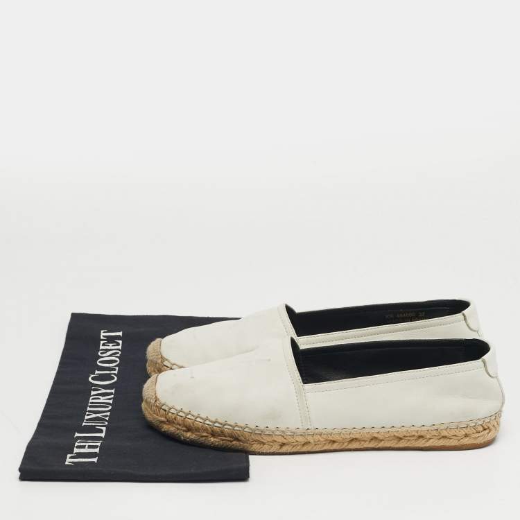 Pre Owned Saint Laurent Cassandre Size 37 White Leather Espadrille Flats