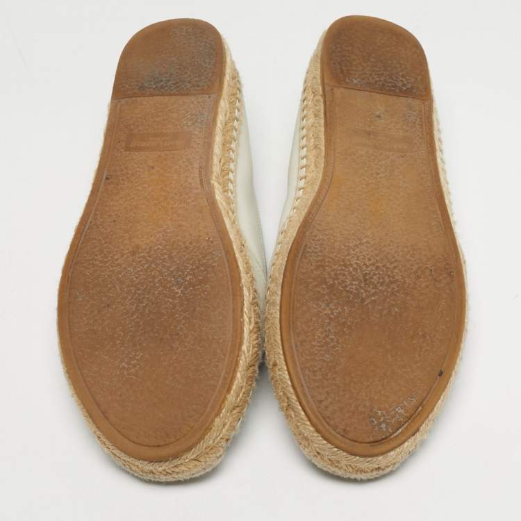 Pre Owned Saint Laurent Cassandre Size 37 White Leather Espadrille Flats