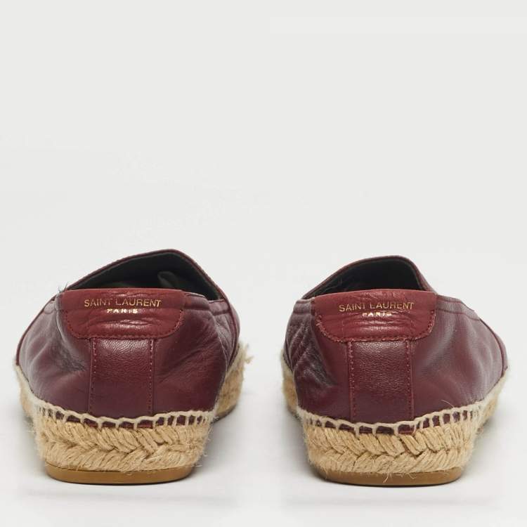Pre Owned Saint Laurent Size 36.5 Burgundy Leather Espadrille Flats