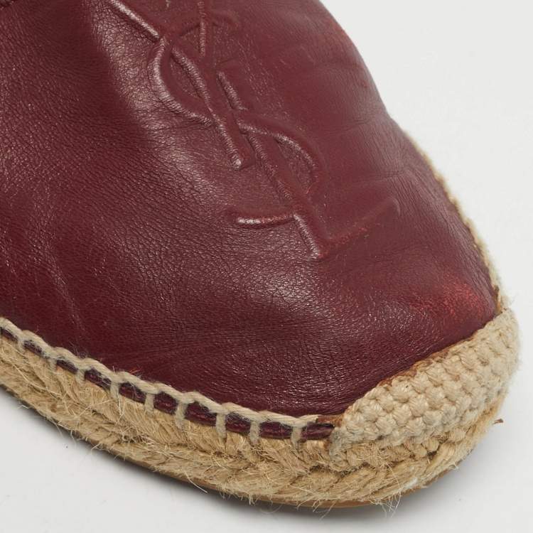 Pre Owned Saint Laurent Size 36.5 Burgundy Leather Espadrille Flats