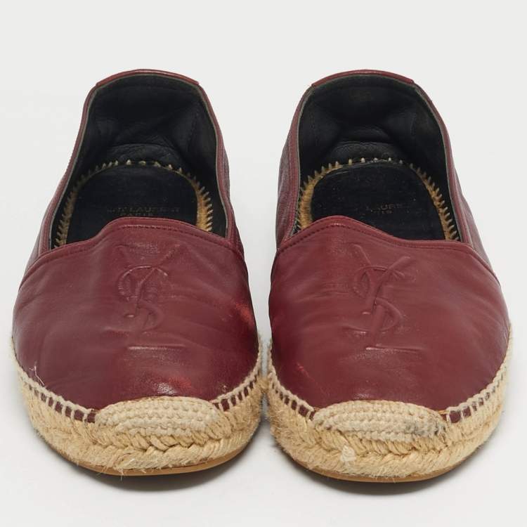 Pre Owned Saint Laurent Size 36.5 Burgundy Leather Espadrille Flats