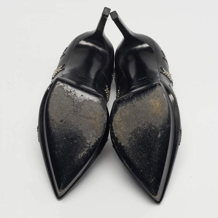 مملوكة مسبقًا Saint Laurent Paris Janis Size 37.5 Black Leather Studded  Pumps