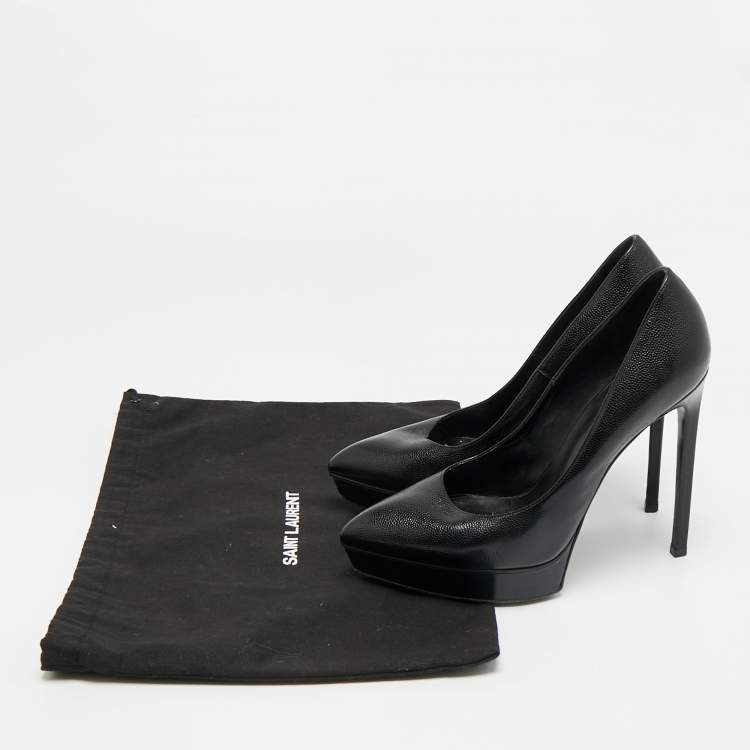 مملوكة مسبقًا Saint Laurent Anja Size 37.5 Black Leather Platform Pumps