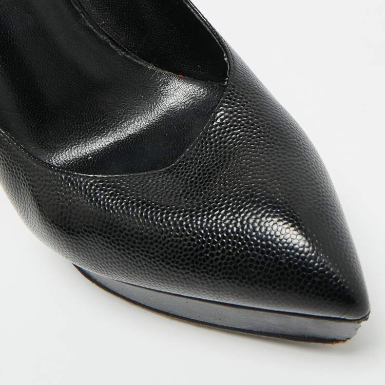 مملوكة مسبقًا Saint Laurent Anja Size 37.5 Black Leather Platform Pumps