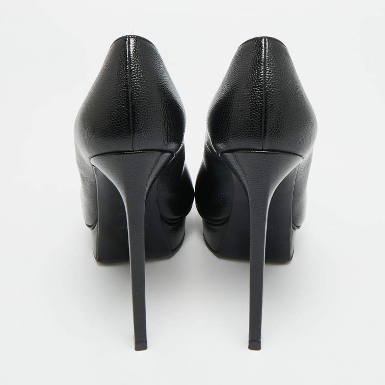 مملوكة مسبقًا Saint Laurent Anja Size 37.5 Black Leather Platform Pumps