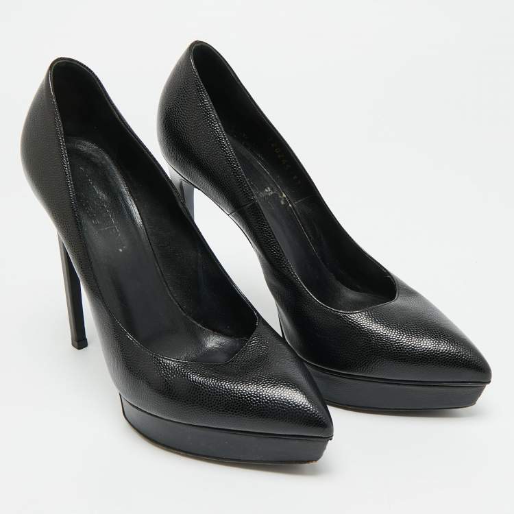 مملوكة مسبقًا Saint Laurent Anja Size 37.5 Black Leather Platform Pumps
