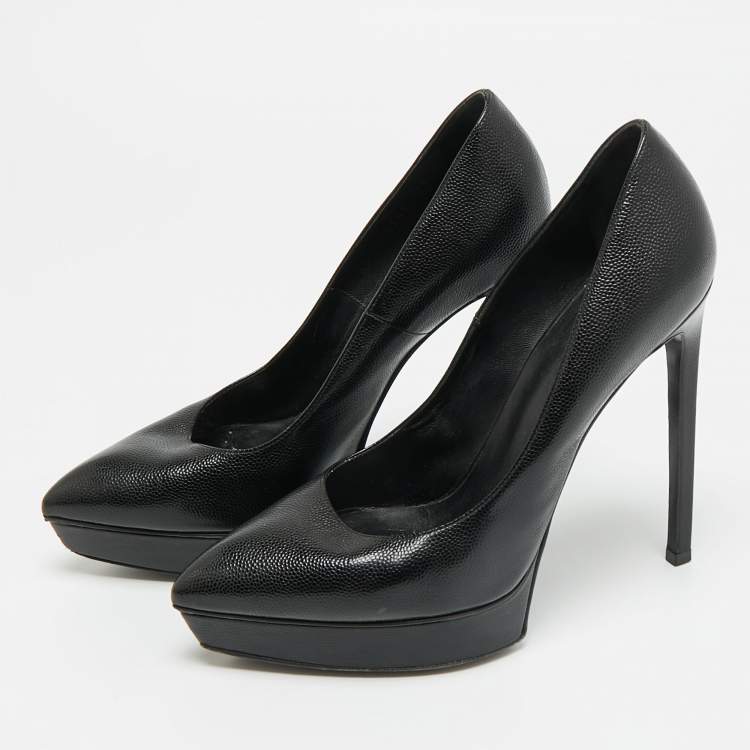 مملوكة مسبقًا Saint Laurent Anja Size 37.5 Black Leather Platform Pumps