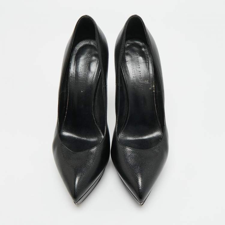 مملوكة مسبقًا Saint Laurent Anja Size 37.5 Black Leather Platform Pumps