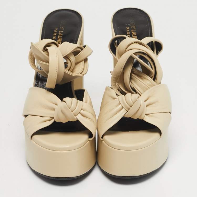 Pre Owned Saint Laurent Bianca Size 40 Cream Leather Ankle Strap Sandals