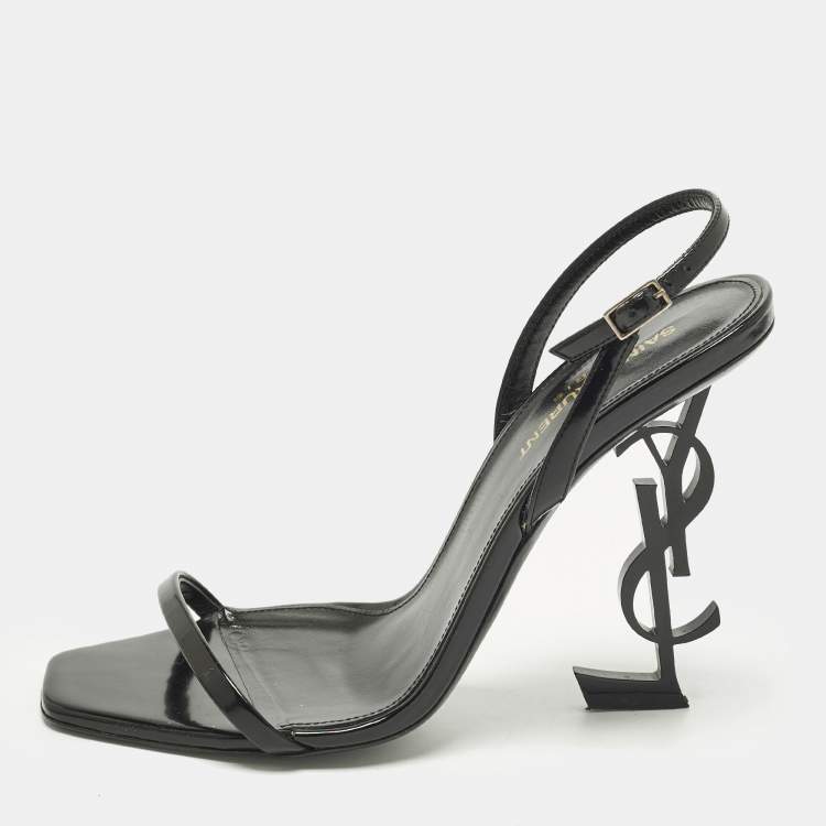 Pre Owned Saint Laurent Opyum Size 39 Black Patent Leather Ankle Strap Sandals