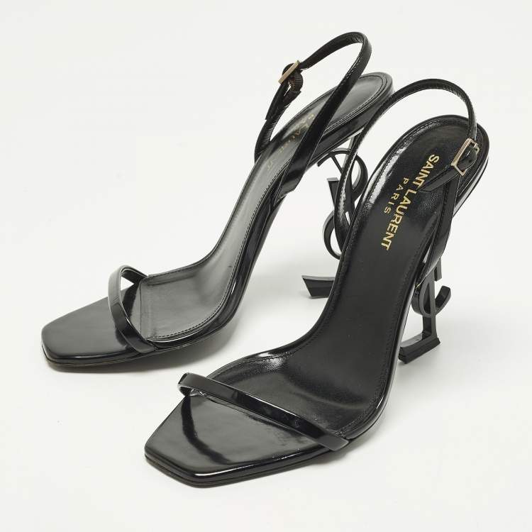 Pre Owned Saint Laurent Opyum Size 39 Black Patent Leather Ankle Strap Sandals