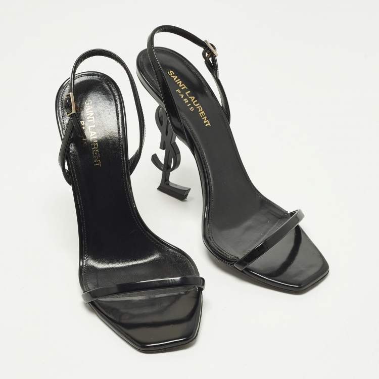 Pre Owned Saint Laurent Opyum Size 39 Black Patent Leather Ankle Strap Sandals