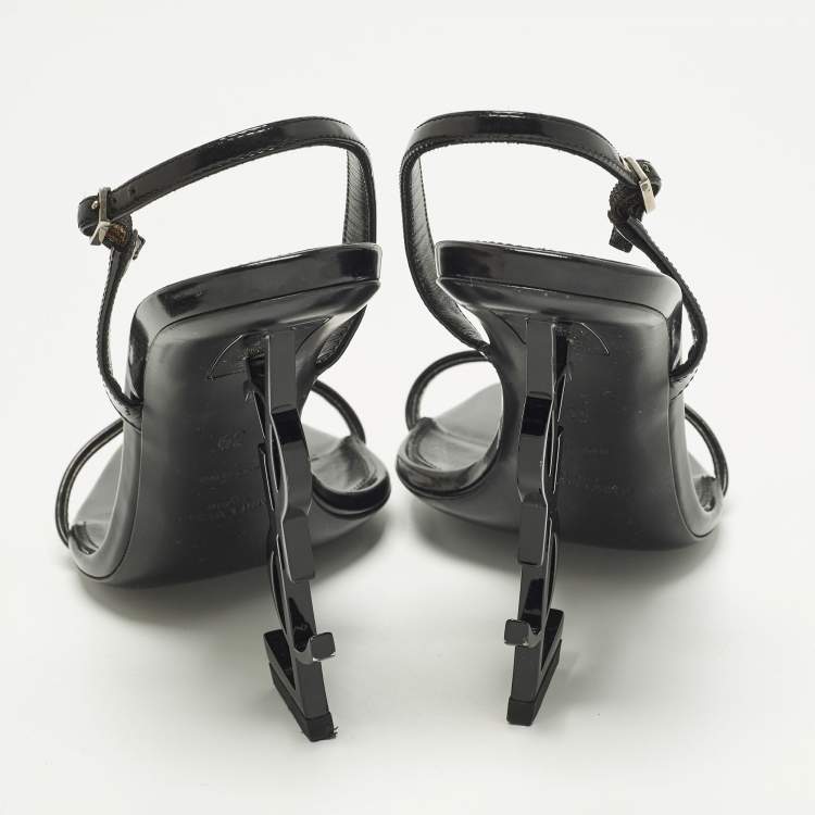 Pre Owned Saint Laurent Opyum Size 39 Black Patent Leather Ankle Strap Sandals