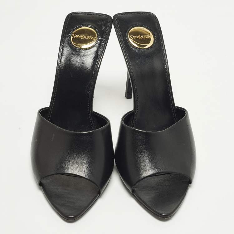Pre Owned Saint Laurent LA 16 Size 39 Black Leather Slide Sandals