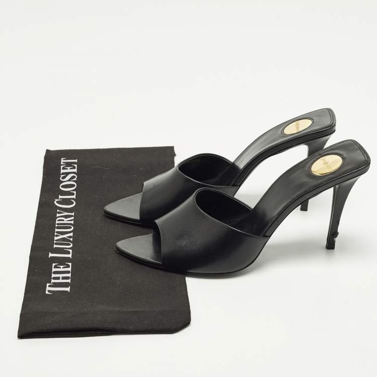 Pre Owned Saint Laurent LA 16 Size 39 Black Leather Slide Sandals