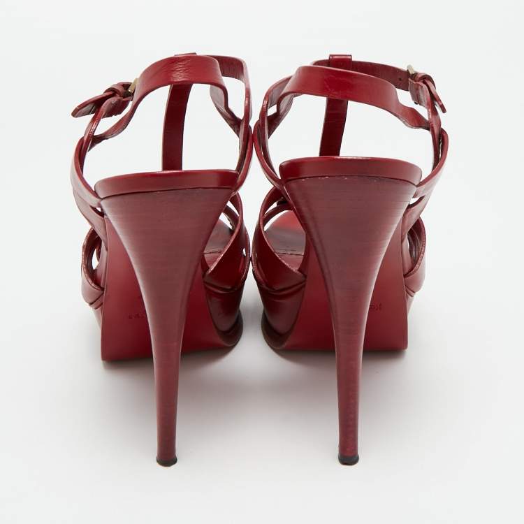Pre Owned Saint Laurent Tribute Size 41 Red Leather Platform Sandals