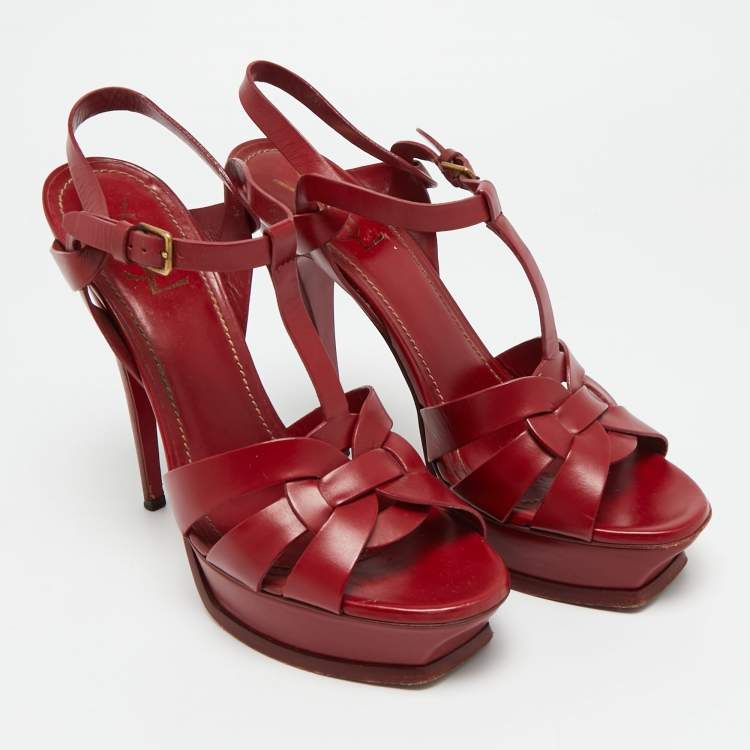 Pre Owned Saint Laurent Tribute Size 41 Red Leather Platform Sandals