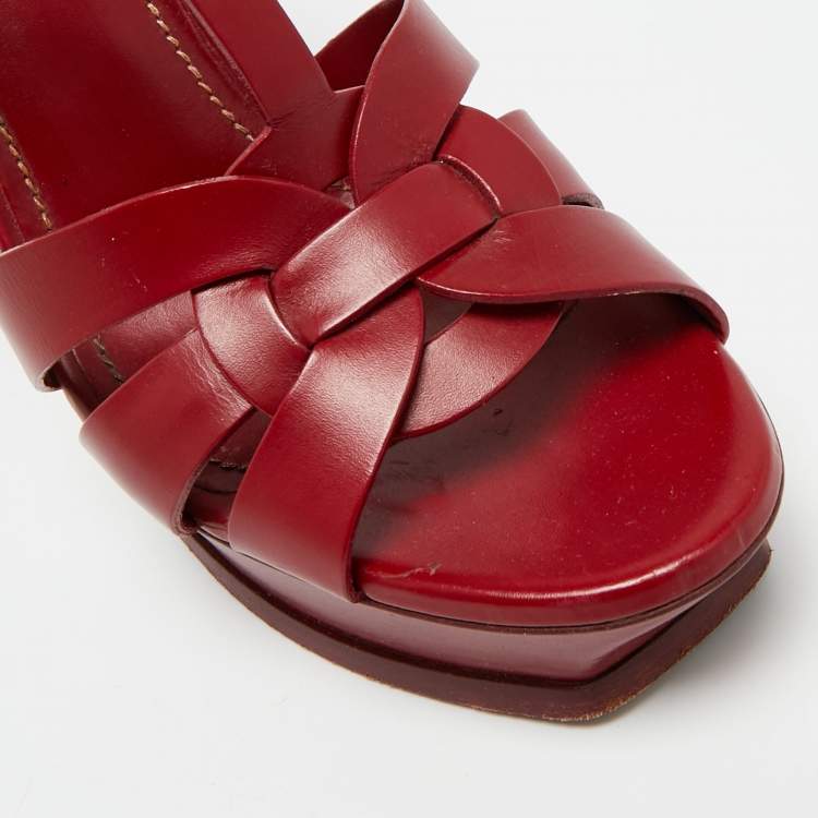 Pre Owned Saint Laurent Tribute Size 41 Red Leather Platform Sandals