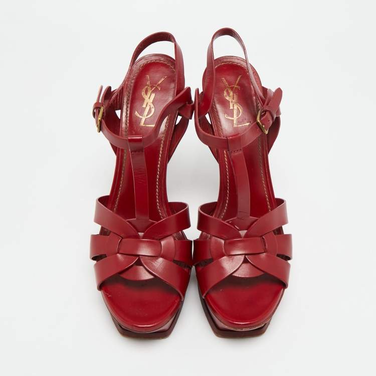 Pre Owned Saint Laurent Tribute Size 41 Red Leather Platform Sandals