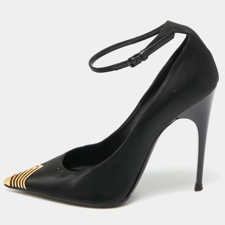 Pre Owned Saint Laurent Newton Size 39.5 Black Satin Pumps