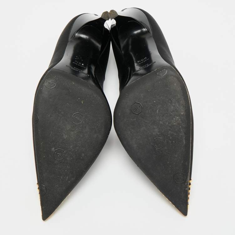 Pre Owned Saint Laurent Newton Size 39.5 Black Satin Pumps