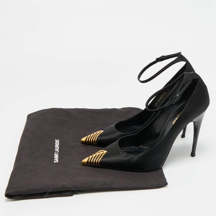 Pre Owned Saint Laurent Newton Size 39.5 Black Satin Pumps