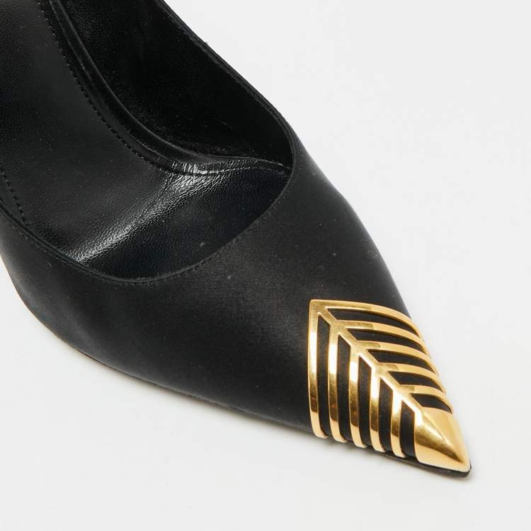 Pre Owned Saint Laurent Newton Size 39.5 Black Satin Pumps