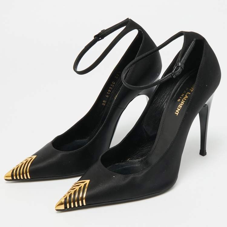 Pre Owned Saint Laurent Newton Size 39.5 Black Satin Pumps