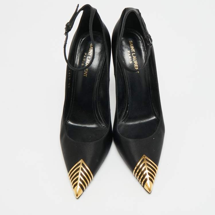 Pre Owned Saint Laurent Newton Size 39.5 Black Satin Pumps
