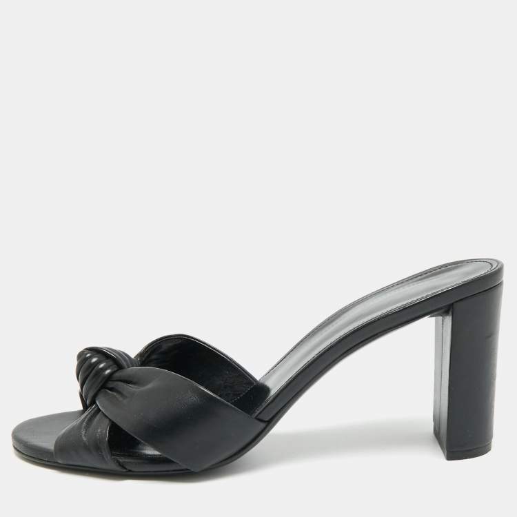 Pre Owned Saint Laurent Bianca Size 41 Black Leather Slide Sandals