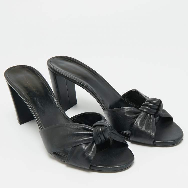 Pre Owned Saint Laurent Bianca Size 41 Black Leather Slide Sandals
