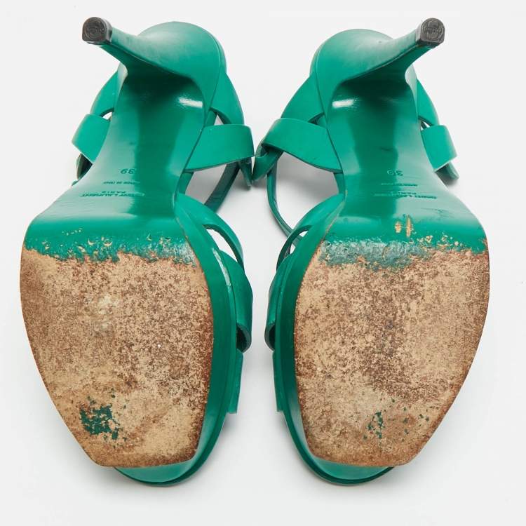 Pre Owned Saint Laurent Tribute Size 39 Green Leather Platform Sandals