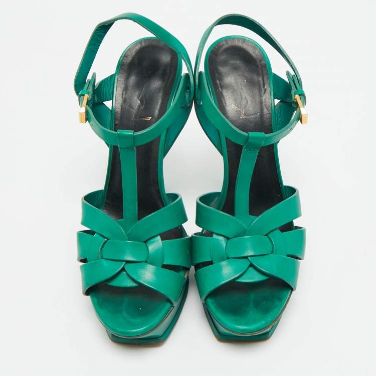Pre Owned Saint Laurent Tribute Size 39 Green Leather Platform Sandals