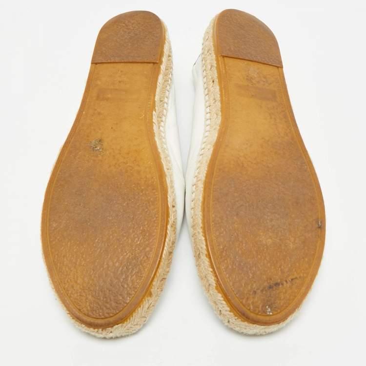 Pre Owned Saint Laurent Cassandre Size 38.5 White Leather Espadrille Flats