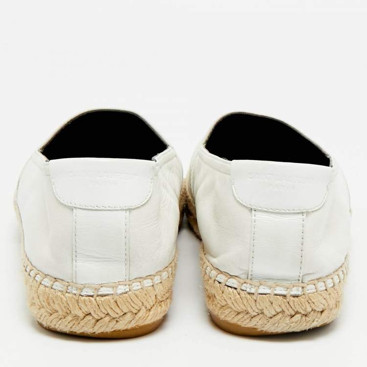 Pre Owned Saint Laurent Cassandre Size 38.5 White Leather Espadrille Flats
