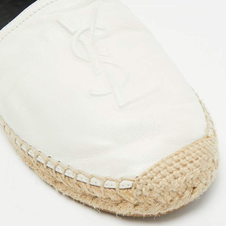 Pre Owned Saint Laurent Cassandre Size 38.5 White Leather Espadrille Flats