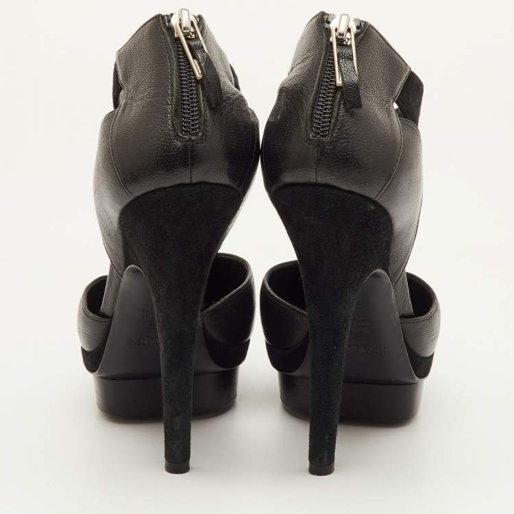 Pre Owned Saint Laurent Easy Y Size 38 Black Leather and Suede Platform Pumps