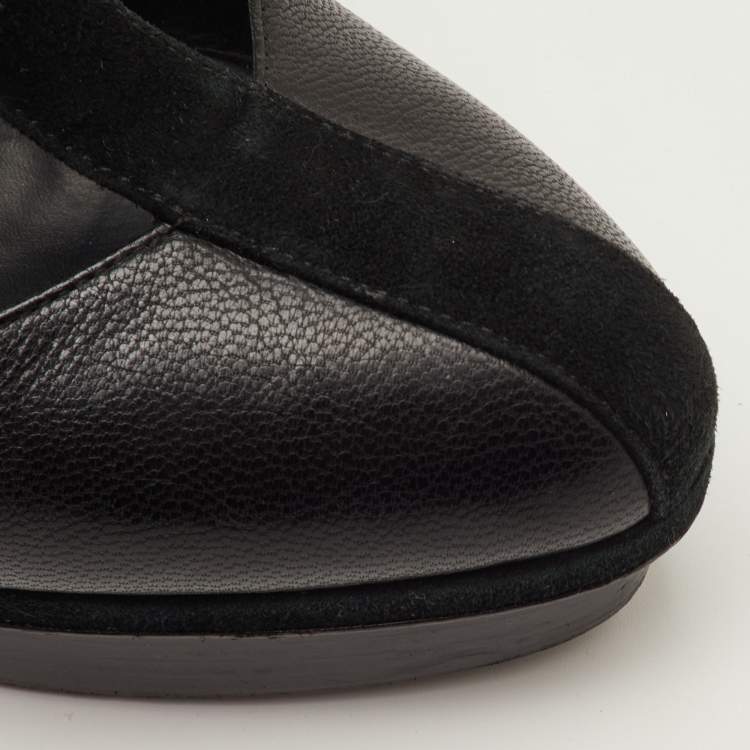 Pre Owned Saint Laurent Easy Y Size 38 Black Leather and Suede Platform Pumps