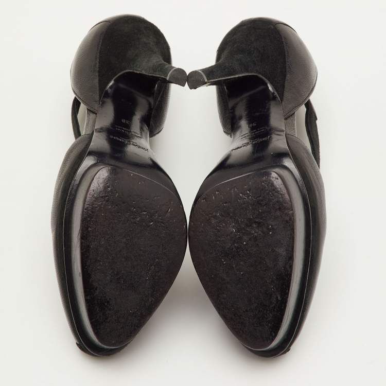 Pre Owned Saint Laurent Easy Y Size 38 Black Leather and Suede Platform Pumps
