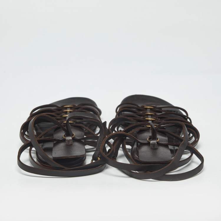 Pre Owned Saint Laurent Size 37 Brown Leather Gladiator Sandals