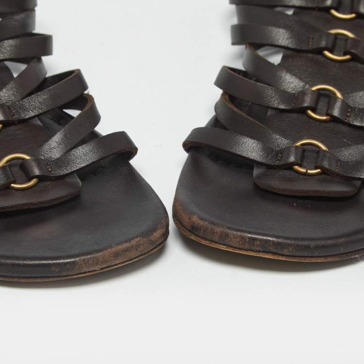 Pre Owned Saint Laurent Size 37 Brown Leather Gladiator Sandals