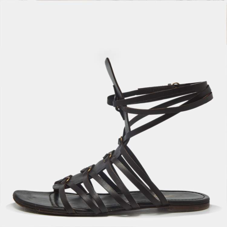 Pre Owned Saint Laurent Size 37 Brown Leather Gladiator Sandals