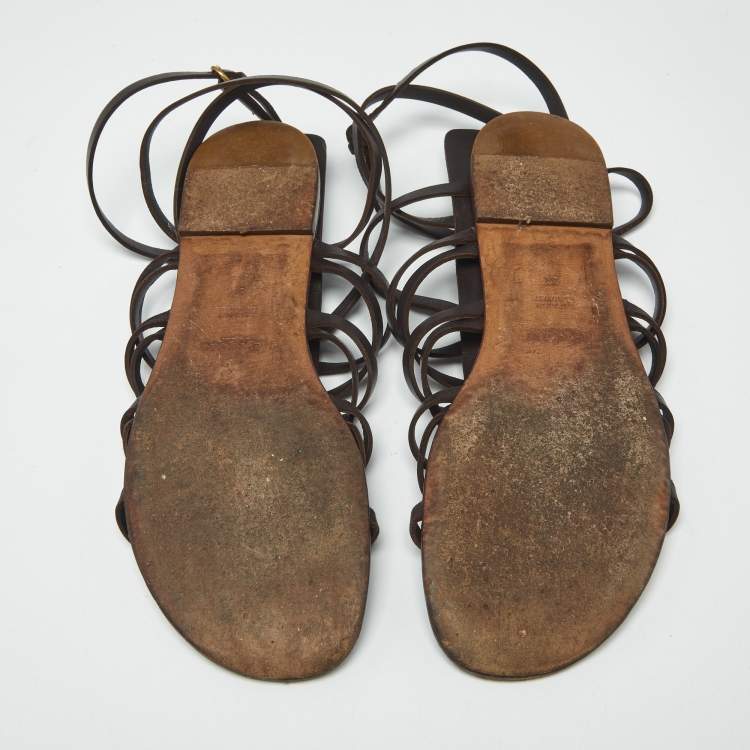 Pre Owned Saint Laurent Size 37 Brown Leather Gladiator Sandals