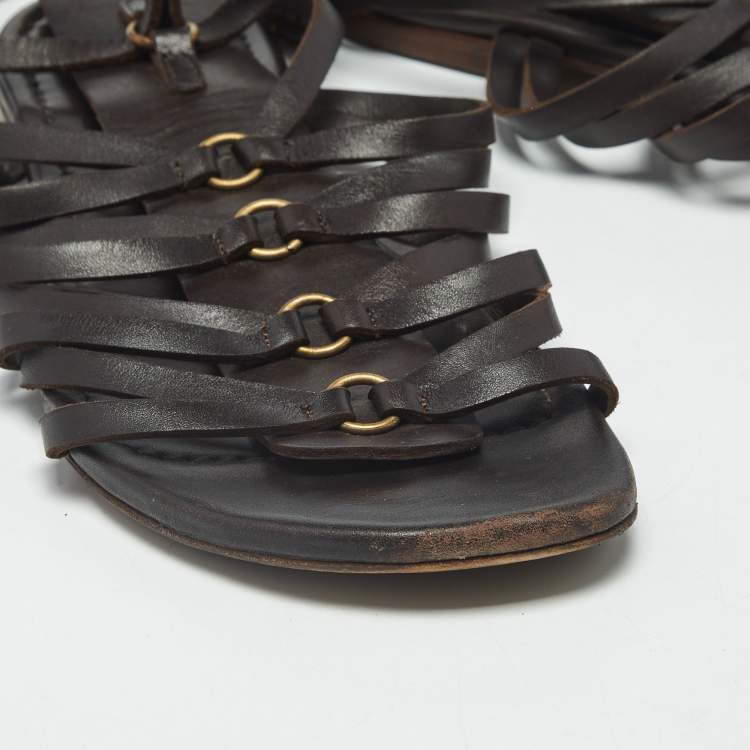 Pre Owned Saint Laurent Size 37 Brown Leather Gladiator Sandals